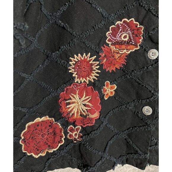 Fashion Bug Button Up Jacket‎ Womens Size 22/24 Black Floral Embroidery Canvas - Picture 5 of 9